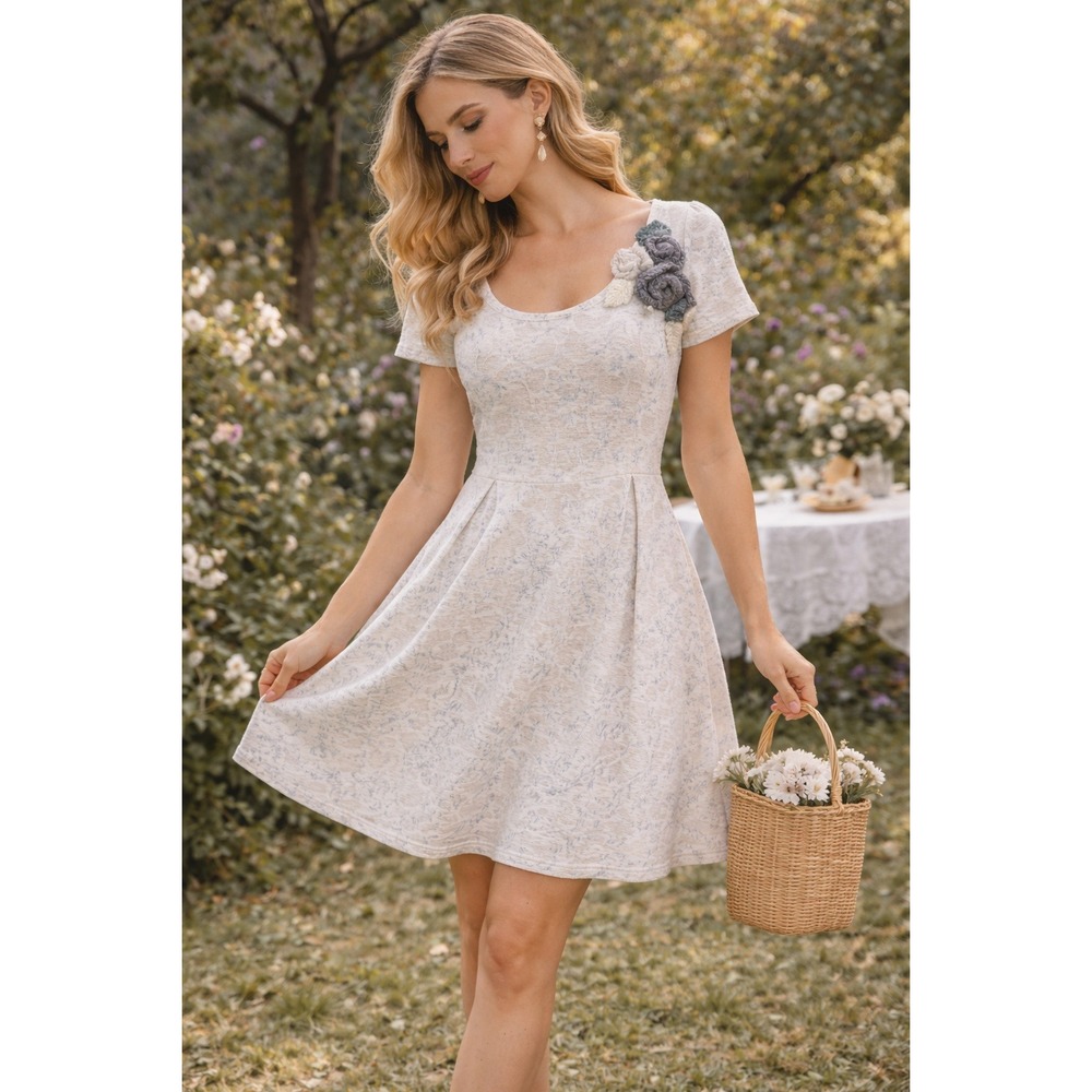 Moth Anthropologie Knit Dress Rosette Detail Fit & Flare Cottagecore Size Medium